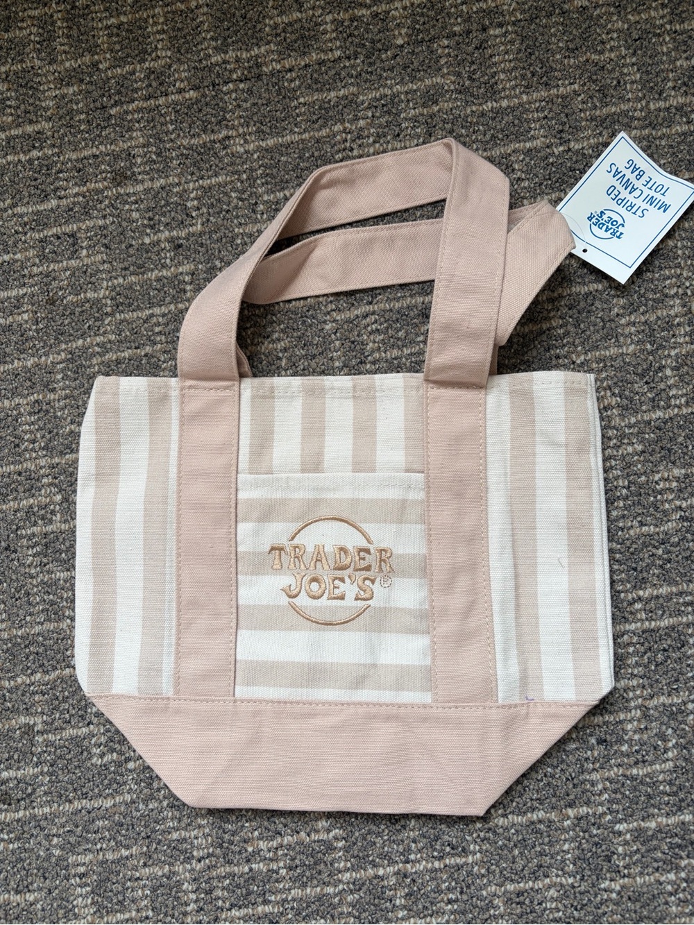 Trader Joe's Mini Beige and Cream Striped Canvas Tote